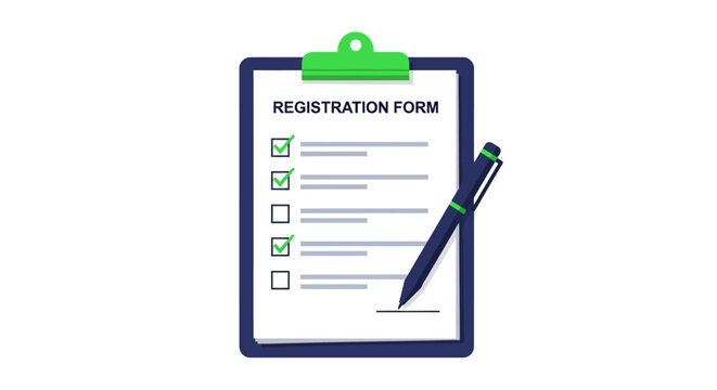 Clipboard with Registration Form and Pen Illustration.