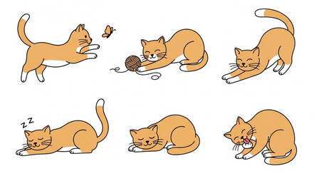 Fototapeta premium Playful Orange Cat Illustrations in Various Poses.