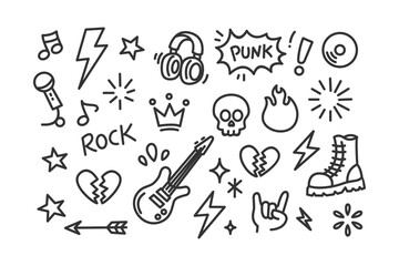 Hand drawn rock and punk music doodle icons set © DzgnVibe