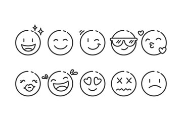 Naklejka premium Set of Outline Emoticons and Emoji Faces Expressing Various Emotions