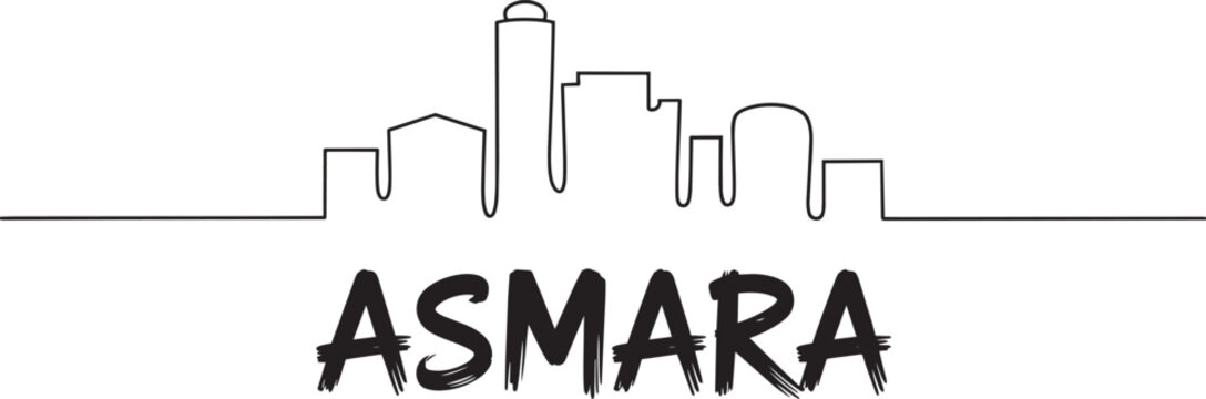 Asmara city skyline continuous line art with urban buildings and brush stroke Eritrea minimalist
