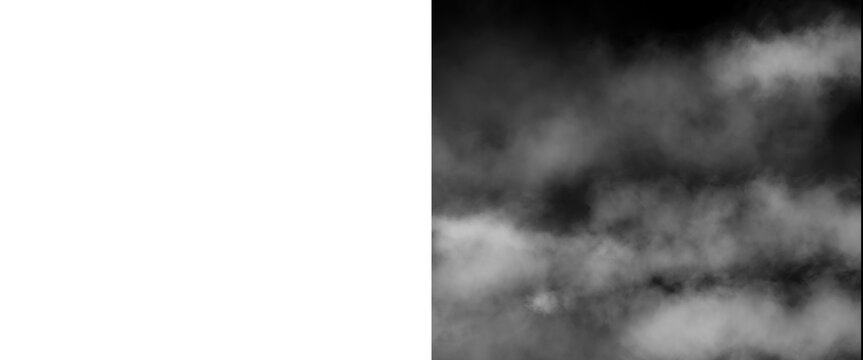 Atmospheric white smoke on black background, ethereal fog texture for overlay, mystical vapor clouds, cinematic steam effect for creative design