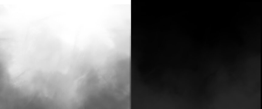 Atmospheric smoke and fog overlay on black background, ethereal white mist texture, dramatic cinematic vapor effect for photo editing