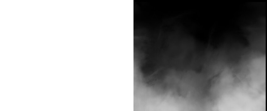 Atmospheric white smoke on black background, ethereal steam and fog texture, mystical wispy vapor clouds for overlay and compositing