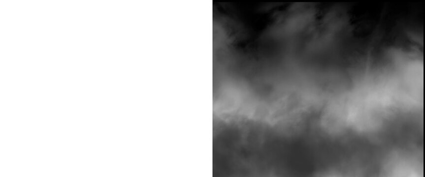 Atmospheric white smoke on black background, ethereal fog and mist texture, cinematic steam clouds for overlay and design compositing