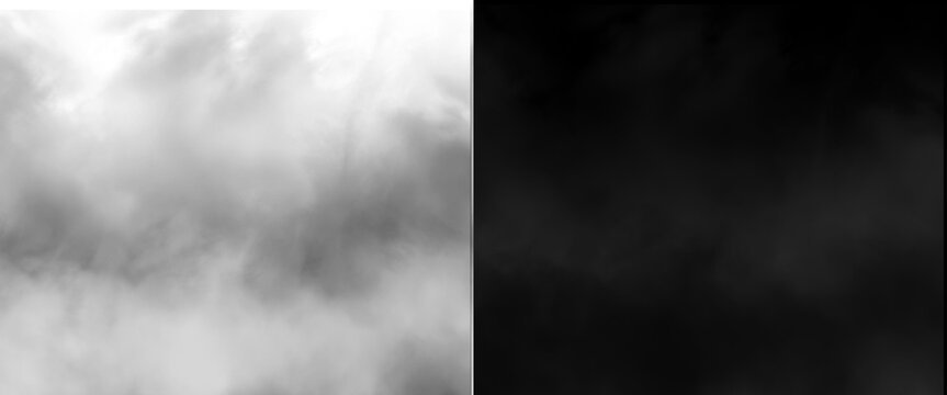 Atmospheric smoke and fog textures, white steam clouds on black background, dramatic mist overlays for creative design and cinematic effects