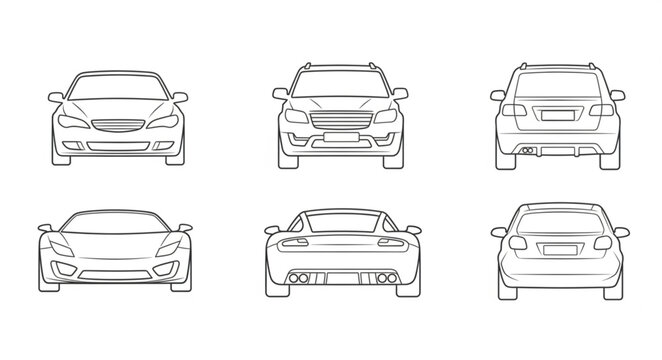 Set of car outlines front and rear views.