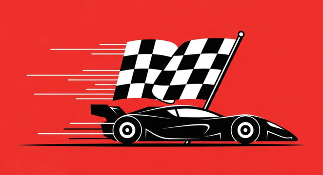 Racing Car with Checkered Flag.