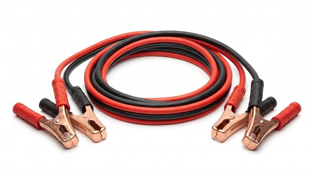 Jumper cables with copper clamps isolated.