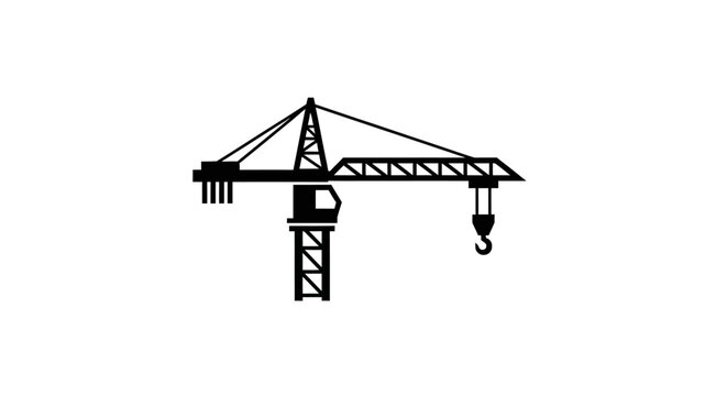 Silhouette of a construction tower crane on a white background.