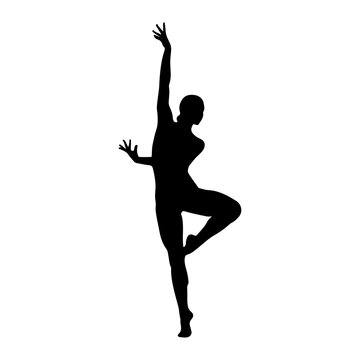 Black silhouette of woman doing yoga in tree pose Vector