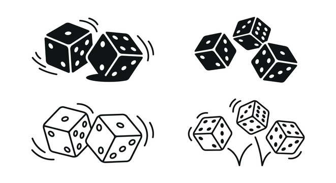 dice set black and white line art illustration