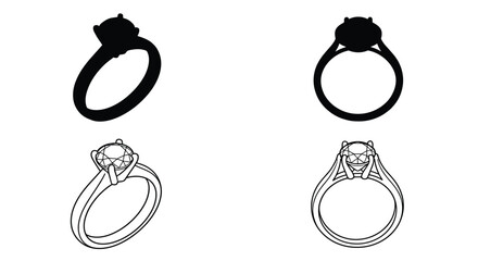 diamond ring silhouettes and line drawings on white background © Reajul