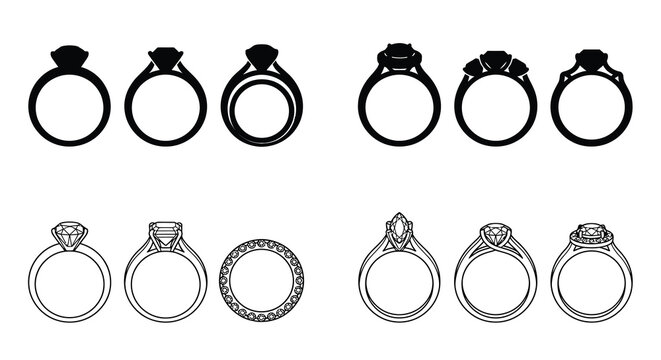 engagement ring silhouettes on white background jewelry design collection