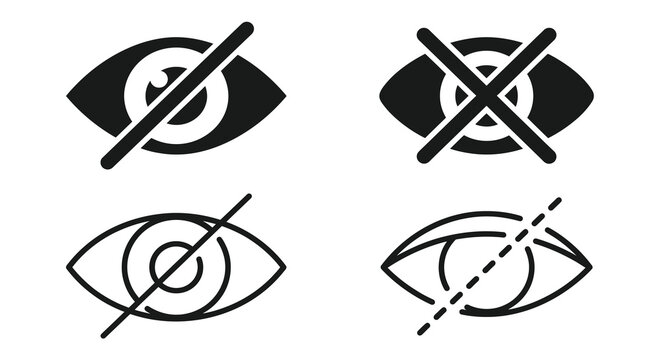 Blocked eye icons black silhouettes on white background