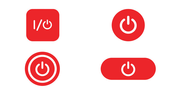 power button icons red flat design on white background