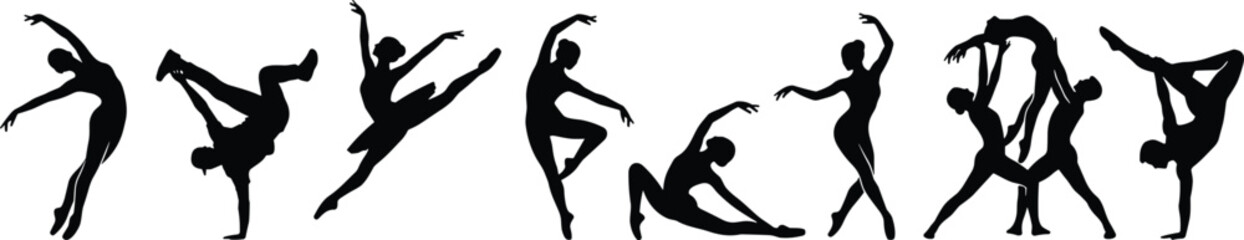 Dance and Gymnastics Silhouette Collection with Ballet Acrobatics Yoga and Contemporary Performance Vector Illustration Set © MSTRUMANA