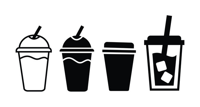 Coffee cup icons. Various cups of coffee. Cute vector illustration of hot and iced coffee. Coffee To Go. Disposable coffee cup.