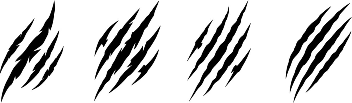 Black Claw Scratch Marks Illustrations Vector Set
