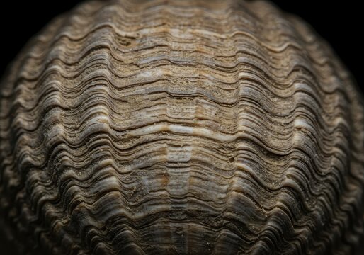 Extreme close-up texture shot of weathered clam shells revealing intricate concentric growth rings and natural geological surface details, texture, marine, ridged