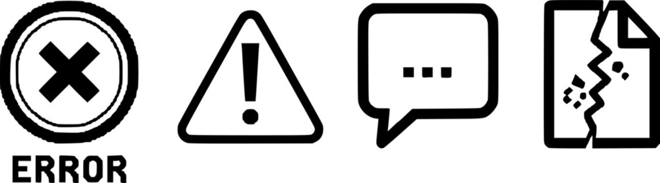 Error messages, flat vector illustration with pixel art style and alert symbols
