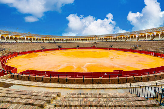 Plaza de Toros de la Real Maestranza de Caballeria de Sevilla. Historic bullring in Seville, Spain, known for its bullfighting festivals.