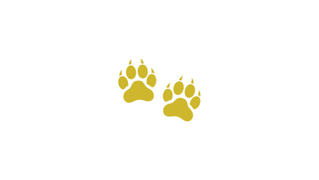 Two Golden Animal Paw Prints Icon on White Background