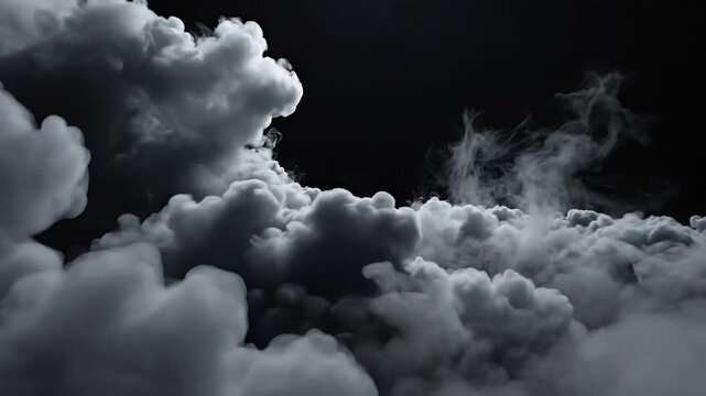 Abstract dark background with thick swirling smoke clouds moving slowly in a cinematic style.
