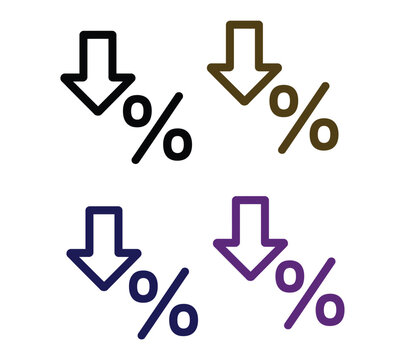 Percent down arrow icon set with decrease reduction discount