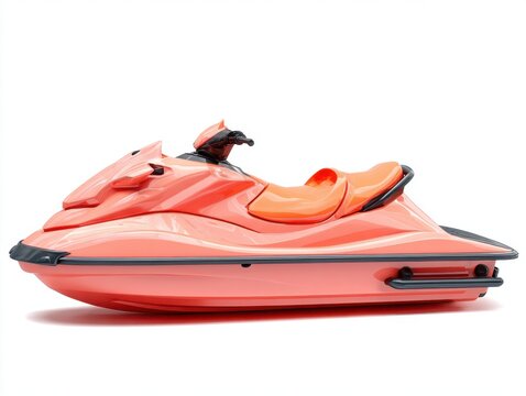 Salmon Colored Personal Watercraft with Orange Seat on White Background