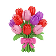 Obraz premium Colorful flower bouquet with green leaves vector illustration isolated on transparent background