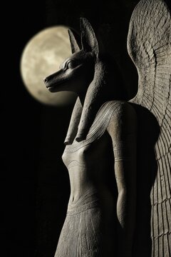 Ancient Egyptian Bat Goddess Statue Wings Spread Fertility Deity Music Protection Mythology Icon