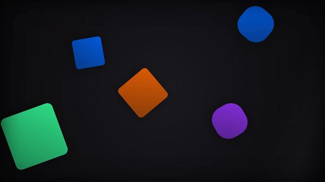 Dynamic Motion Animation of Floating Geometric Shapes in Bright Colors on Dark Background Video