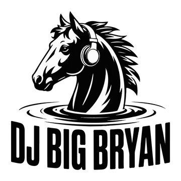 DJ Big Bryan Music Logo Featuring a Horse Head with Headphones in Water