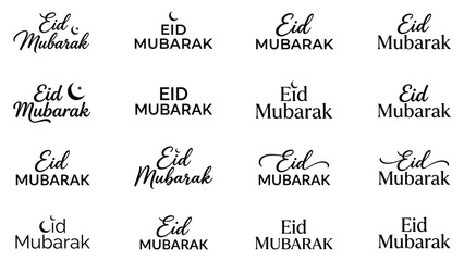 Eid mubarak typography set crescent moon badge collection for greeting cards vector illustration printable editable © Md Robin Hasan