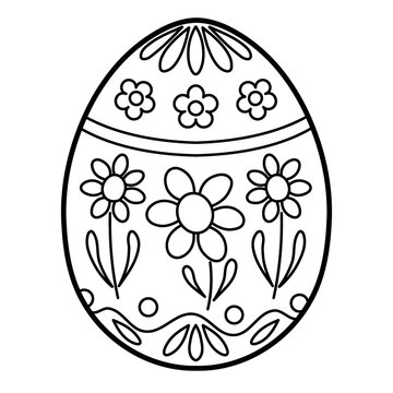 Ideal for easterthemed decorations or products, this black and white symmetrical pattern features decorative floral line drawings on festive egg shapes.