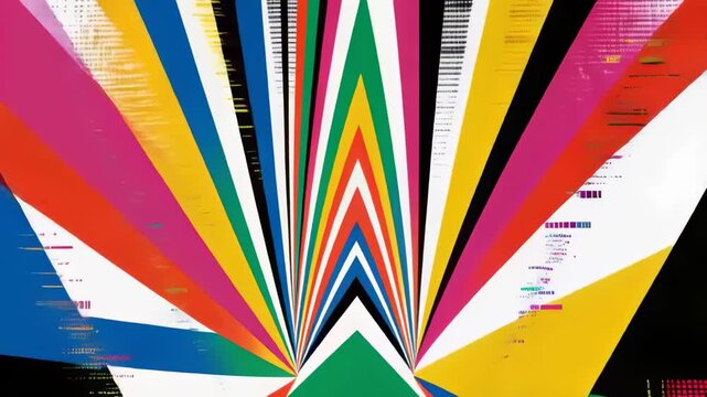 Playing centered converging chevrons revealing color shifts and scanline texture on digital canvas