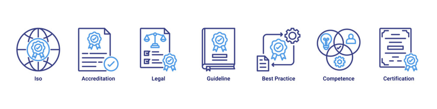 Business Standards web banner icon vector illustration with icons of Iso, Accreditation, Legal, Guideline, Best Practice, Competence and Certification