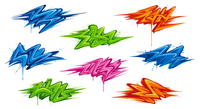 adobe Vibrant graffiti tags in blue green pink and orange on white background flash