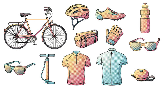 adobe Cycling gear and accessories arranged neatly on a white background for sports and fitness flash