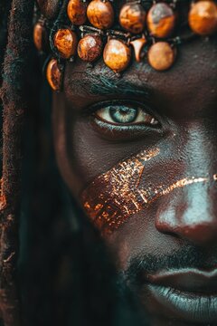 Eshu Yoruba Orisha Trickster Deity: Crossroads Guardian Chaos Messenger Portrait with Beads Markings