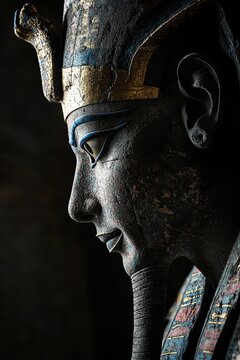 Geb Primordial Earth God of Ancient Egyptian Mythology in Iconic Nemes Headdress Profile Statue Sculpture