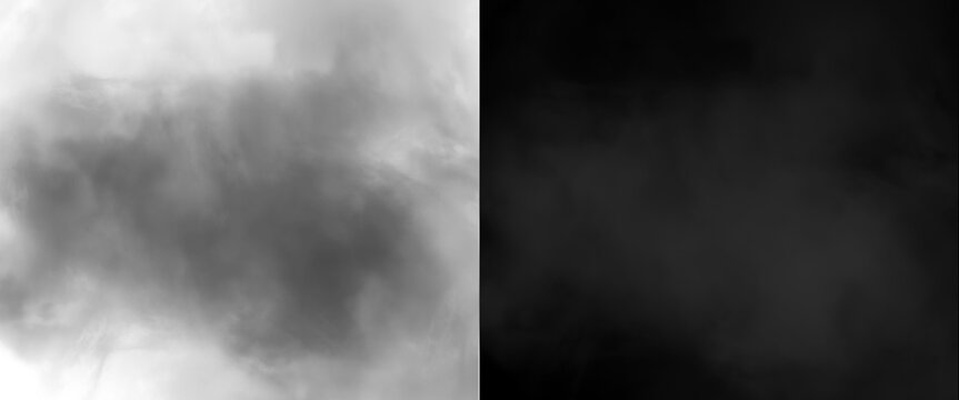 Atmospheric smoke texture on black background, ethereal white fog and mist overlay, cinematic steam clouds for creative compositing