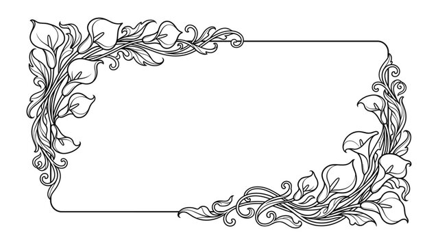 Calla lily flower frame design with scrollwork ornament on transparent background vector art.