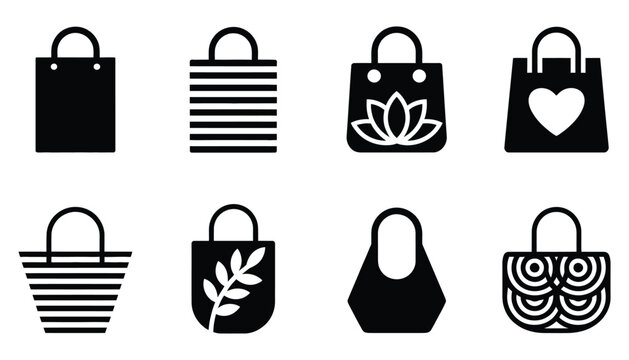Striped and patterned black and white tote bag isolated on white background, stylish shopping symbol with modern fabric texture and reusable fashion