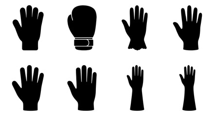 Obraz premium Diverse Hand and Glove Icons Set, Vector Silhouettes for Protection, Sports, and Work Applications