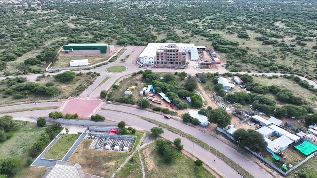 Aerial View of Industrial Complex and Road Infrastructure in Semi Arid Landscape