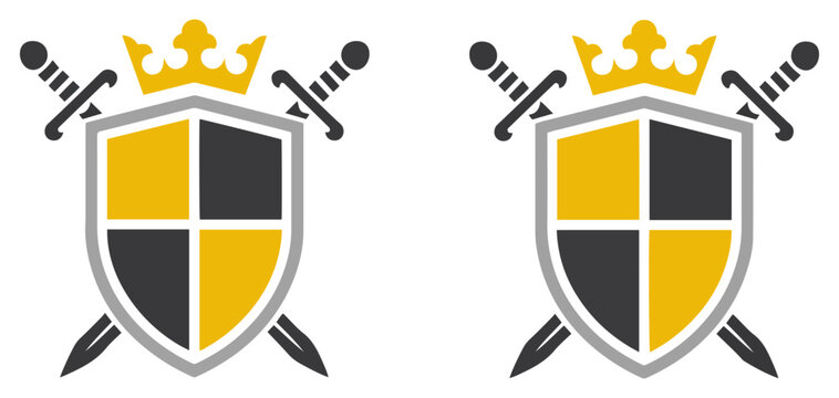 crown shield swords emblem icon