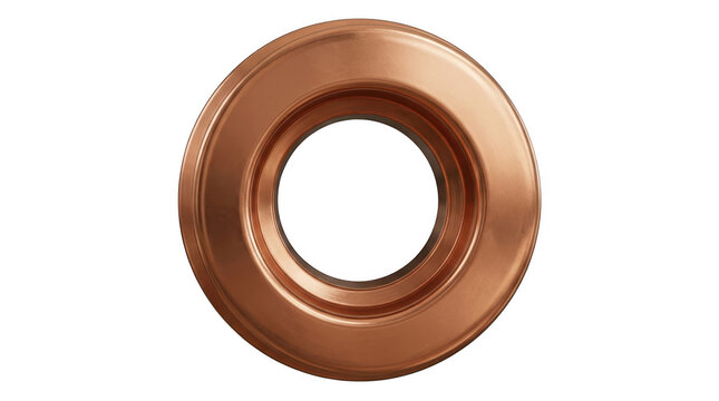 Copper-colored metal ring with smooth inner and outer edges on a neutral backdrop.