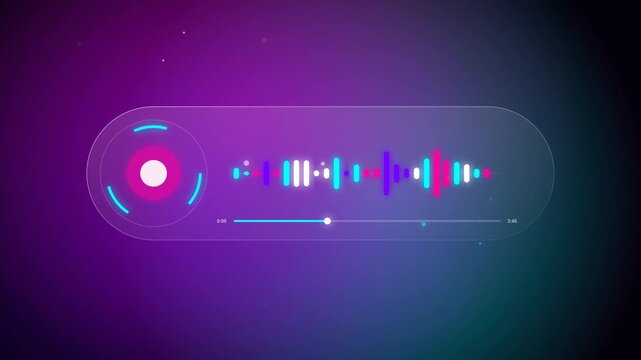 A stylish glassmorphism audio visualizer media player, dynamically reacting to music beats through frosted UI panels.